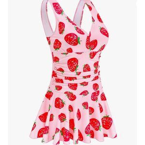 Aontus Swim Dress 4XL Pink Strawberry Print Adjustable 82 Nylon 18 Spandex NWT
